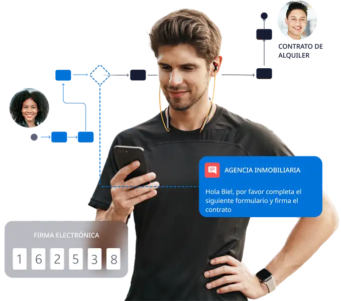 Firma electrónica de contratos inmobiliarios y documentos legales desde el móvil con procesos automatizados y seguridad digital.
