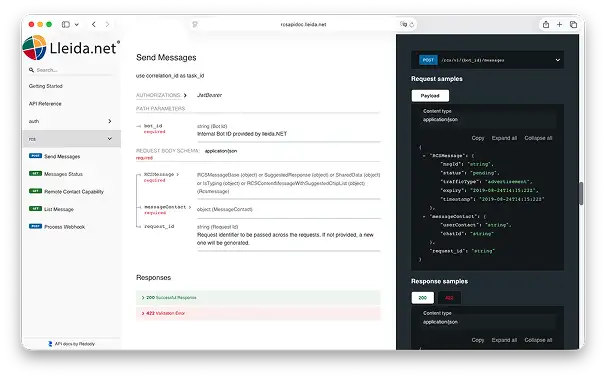 Panell de control de l’API d’RCS empresarial amb mètriques i gestió d’enviaments